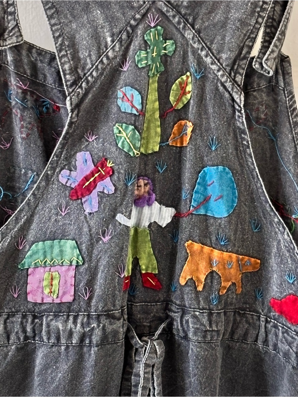 Sacred Threads Gray 100% cotton Overalls with Colorful Children Embroidery - Picture 5 of 7